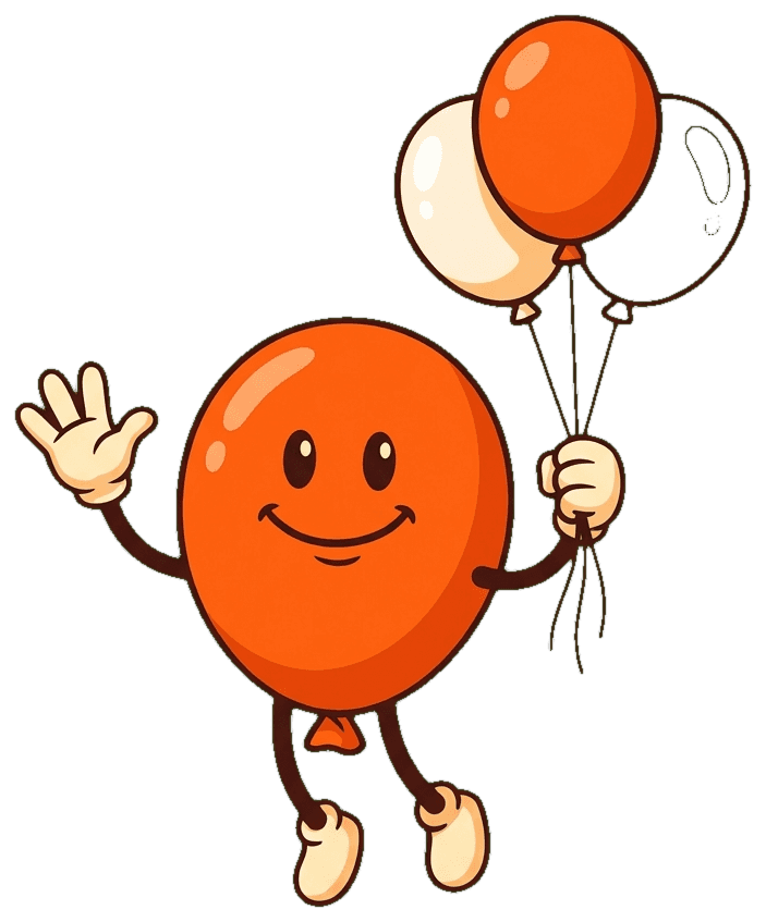EstaSocial maskotu — balon adam elinde balonlarla yükseliyor